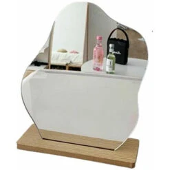Decorative Frameless Acrylic Makeup Mirror Vanity Table Makeup Mirror Irregular Shape With Wooden Base