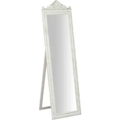 Antiqued White Finish Floor Mirror CON GRECA