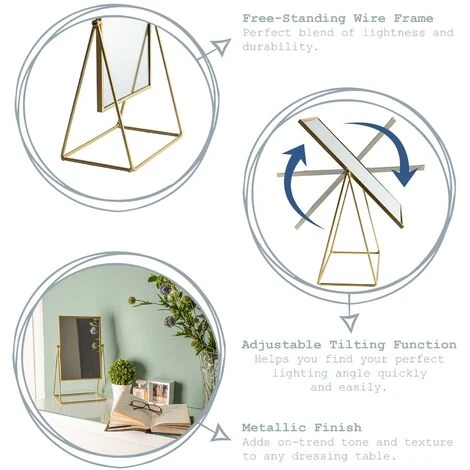 Harbour Housewares 32 X 50cm Rectangle Makeup Mirror - Gold 4 Harbour Housewares 32 X 50cm Rectangle Makeup Mirror - Gold - Image 2