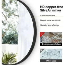 Meykoers 50cm Bathroom Round Mirror Hanging Wall Mirror Matte Black Frame, Modern Wall Mounted Bathroom Mirror 9 Meykoers 50cm Bathroom Round Mirror Hanging Wall Mirror Matte Black Frame, Modern Wall Mounted Bathroom Mirror -Home Improvement Store 67396850 3