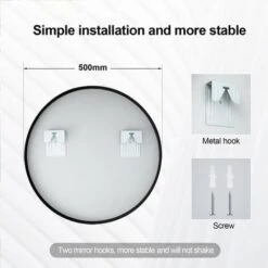 Meykoers 50cm Bathroom Round Mirror Hanging Wall Mirror Matte Black Frame, Modern Wall Mounted Bathroom Mirror 10 Meykoers 50cm Bathroom Round Mirror Hanging Wall Mirror Matte Black Frame, Modern Wall Mounted Bathroom Mirror -Home Improvement Store 67396850 4