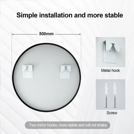 Meykoers 50cm Bathroom Round Mirror Hanging Wall Mirror Matte Black Frame, Modern Wall Mounted Bathroom Mirror 6 Meykoers 50cm Bathroom Round Mirror Hanging Wall Mirror Matte Black Frame, Modern Wall Mounted Bathroom Mirror - Image 4