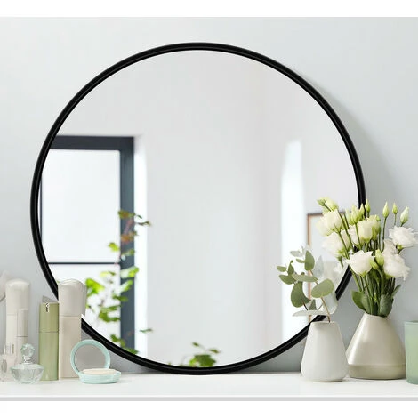 Meykoers 60cm Bathroom Round Mirror Hanging Wall Mirror Matte Black Frame, Modern Wall Mounted Bathroom Mirror 4 Meykoers 60cm Bathroom Round Mirror Hanging Wall Mirror Matte Black Frame, Modern Wall Mounted Bathroom Mirror - Image 2