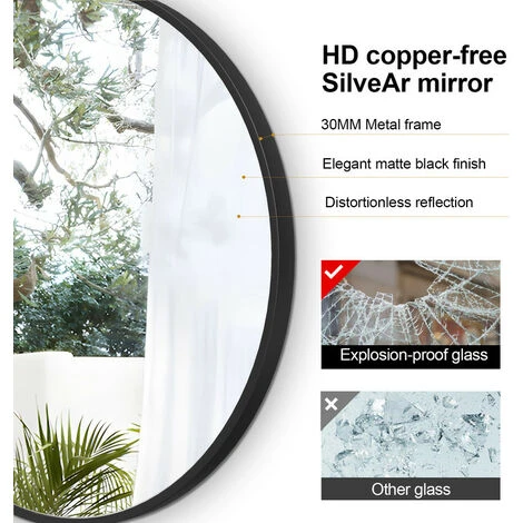 Meykoers 60cm Bathroom Round Mirror Hanging Wall Mirror Matte Black Frame, Modern Wall Mounted Bathroom Mirror 5 Meykoers 60cm Bathroom Round Mirror Hanging Wall Mirror Matte Black Frame, Modern Wall Mounted Bathroom Mirror - Image 3
