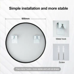 Meykoers 60cm Bathroom Round Mirror Hanging Wall Mirror Matte Black Frame, Modern Wall Mounted Bathroom Mirror 10 Meykoers 60cm Bathroom Round Mirror Hanging Wall Mirror Matte Black Frame, Modern Wall Mounted Bathroom Mirror -Home Improvement Store 67396863 4