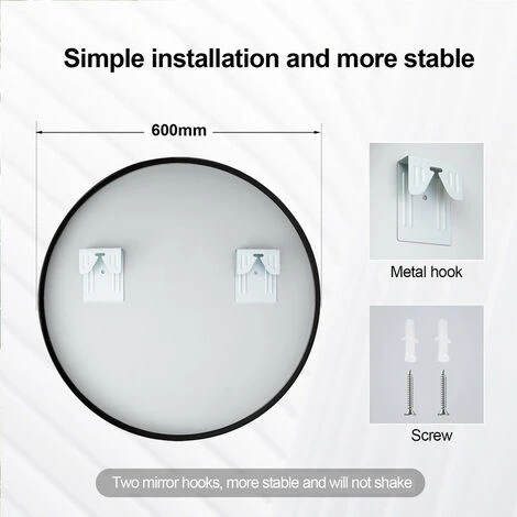 Meykoers 60cm Bathroom Round Mirror Hanging Wall Mirror Matte Black Frame, Modern Wall Mounted Bathroom Mirror 6 Meykoers 60cm Bathroom Round Mirror Hanging Wall Mirror Matte Black Frame, Modern Wall Mounted Bathroom Mirror - Image 4