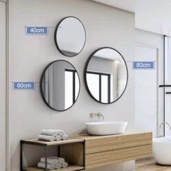 Meykoers 60cm Bathroom Round Mirror Hanging Wall Mirror Matte Black Frame, Modern Wall Mounted Bathroom Mirror 11 Meykoers 60cm Bathroom Round Mirror Hanging Wall Mirror Matte Black Frame, Modern Wall Mounted Bathroom Mirror -Home Improvement Store 67396863 5