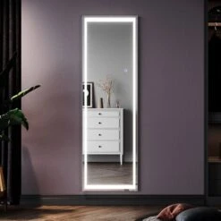 ELEGANT Freestanding Mirror With LED 160x50cm Frameless Full Length Body Mirror For Floor/Wall In Bedroom Living Room Rectangular Dressing Mirror