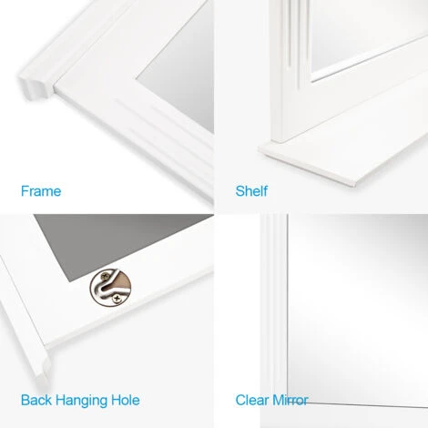 Heilmetz Anthracite Mirror Bathroom Mirror With Shelf Wooden Frame Wall-Mounted Mirror With Wooden Shelf Wall Hanging Mirror 400x600mm 4 Heilmetz Anthracite Mirror Bathroom Mirror With Shelf Wooden Frame Wall-Mounted Mirror With Wooden Shelf Wall Hanging Mirror 400x600mm - Image 2