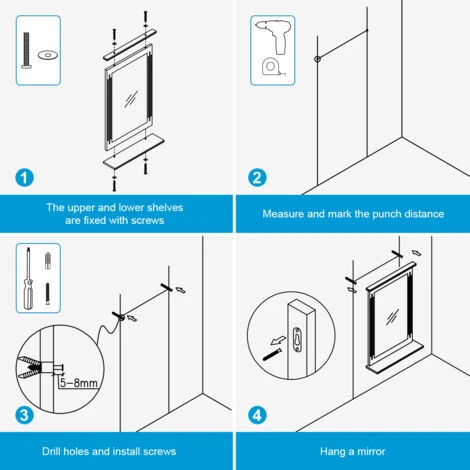 Heilmetz Anthracite Mirror Bathroom Mirror With Shelf Wooden Frame Wall-Mounted Mirror With Wooden Shelf Wall Hanging Mirror 400x600mm 5 Heilmetz Anthracite Mirror Bathroom Mirror With Shelf Wooden Frame Wall-Mounted Mirror With Wooden Shelf Wall Hanging Mirror 400x600mm - Image 3