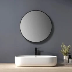 Heilmetz Bathroom Mirror 50x50cm Round Mirror Wall Mirror Black Wall Decoration For Bathroom Bedroom Living Room Entrance