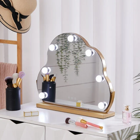 Livingandhome Cloud Frame Dressing Mirror With 7 LED Bulbs Dimmable Desktop Decor 4 Livingandhome Cloud Frame Dressing Mirror With 7 LED Bulbs Dimmable Desktop Decor - Image 2