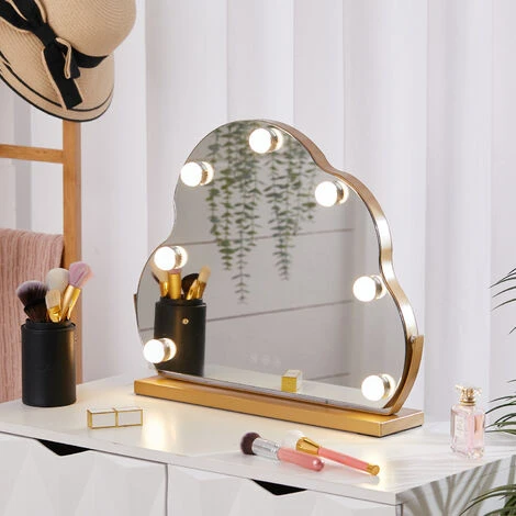 Livingandhome Cloud Frame Dressing Mirror With 7 LED Bulbs Dimmable Desktop Decor 5 Livingandhome Cloud Frame Dressing Mirror With 7 LED Bulbs Dimmable Desktop Decor - Image 3