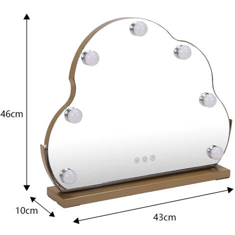 Livingandhome Cloud Frame Dressing Mirror With 7 LED Bulbs Dimmable Desktop Decor 7 Livingandhome Cloud Frame Dressing Mirror With 7 LED Bulbs Dimmable Desktop Decor - Image 5
