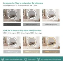 EMKE Hollywood Mirror 360° Rotation Dressing Table Mirror With Lights 3 Color Lighting Dimmable LED Cosmetic Vanity Mirror White ф50cm 10 EMKE Hollywood Mirror 360° Rotation Dressing Table Mirror With Lights 3 Color Lighting Dimmable LED Cosmetic Vanity Mirror White ф50cm -Home Improvement Store 88623500 4