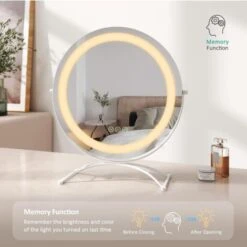 EMKE Hollywood Mirror 360° Rotation Dressing Table Mirror With Lights 3 Color Lighting Dimmable LED Cosmetic Vanity Mirror White ф50cm 11 EMKE Hollywood Mirror 360° Rotation Dressing Table Mirror With Lights 3 Color Lighting Dimmable LED Cosmetic Vanity Mirror White ф50cm -Home Improvement Store 88623500 5