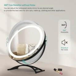 EMKE Hollywood Vanity Mirror 360° Rotation Dressing Table LED Mirror With Touch, 3 Color Lighting Dimmable Tabletop Cosmetic Mirror, Black ф50cm -Home Improvement Store 88623503 2
