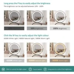 EMKE Hollywood Vanity Mirror 360° Rotation Dressing Table LED Mirror With Touch, 3 Color Lighting Dimmable Tabletop Cosmetic Mirror, Black ф50cm -Home Improvement Store 88623503 4