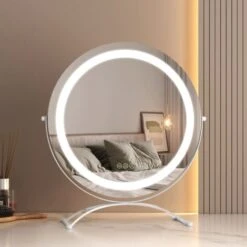 EMKE Hollywood Mirror 360° Rotation Dressing Table Mirror With Lights 3 Color Lighting Dimmable LED Cosmetic Vanity Mirror White ф40cm