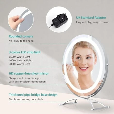 EMKE Hollywood Mirror 360° Rotation Dressing Table Mirror With Lights 3 Color Lighting Dimmable LED Cosmetic Vanity Mirror White ф40cm 5 EMKE Hollywood Mirror 360° Rotation Dressing Table Mirror With Lights 3 Color Lighting Dimmable LED Cosmetic Vanity Mirror White ф40cm - Image 3