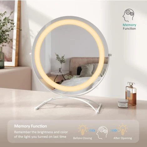 EMKE Hollywood Mirror 360° Rotation Dressing Table Mirror With Lights 3 Color Lighting Dimmable LED Cosmetic Vanity Mirror White ф40cm 7 EMKE Hollywood Mirror 360° Rotation Dressing Table Mirror With Lights 3 Color Lighting Dimmable LED Cosmetic Vanity Mirror White ф40cm - Image 5