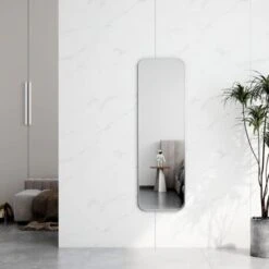 EMKE Freestanding Rectangle Mirror Floor Standing 120 X 37cm Full Body Mirror For Bathroom/Bedroom/Wardrobe Silver Metal Frame