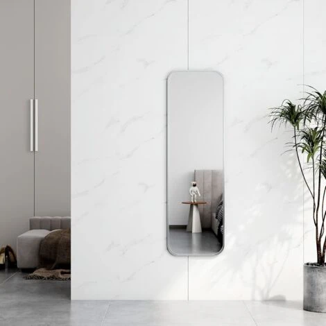 EMKE Freestanding Rectangle Mirror Floor Standing 120 X 37cm Full Body Mirror For Bathroom/Bedroom/Wardrobe Silver Metal Frame 3 EMKE Freestanding Rectangle Mirror Floor Standing 120 X 37cm Full Body Mirror For Bathroom/Bedroom/Wardrobe Silver Metal Frame
