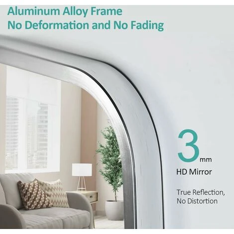 EMKE Freestanding Rectangle Mirror Floor Standing 120 X 37cm Full Body Mirror For Bathroom/Bedroom/Wardrobe Silver Metal Frame 4 EMKE Freestanding Rectangle Mirror Floor Standing 120 X 37cm Full Body Mirror For Bathroom/Bedroom/Wardrobe Silver Metal Frame - Image 2