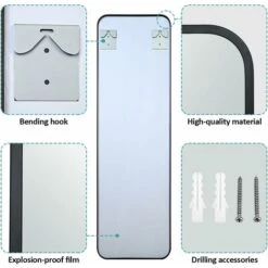 EMKE Freestanding Rectangle Mirror Floor Standing 120 X 37cm Wall & Door Mirror For Bathroom/Bedroom/Wardrobe Black Metal Frame -Home Improvement Store 89413228 3