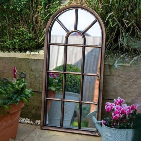 Modena Arched Copper Distressed Outdoor Garden Wall Mirror 3 Modena Arched Copper Distressed Outdoor Garden Wall Mirror