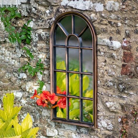 Modena Arched Copper Distressed Outdoor Garden Wall Mirror 6 Modena Arched Copper Distressed Outdoor Garden Wall Mirror - Image 4
