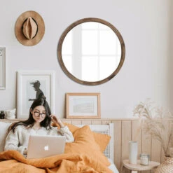 Morley Round Wood Wall Mirror 80 X 80 Cm Dark Rustic Oak -Home Improvement Store 92105606 5