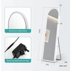 EMKE FreeStanding Floor Mirror Arched Dressing Mirror With Dimming & 3 Color Full Length Mirror With Led Lights 147x45cm White 11 EMKE FreeStanding Floor Mirror Arched Dressing Mirror With Dimming & 3 Color Full Length Mirror With Led Lights 147x45cm White -Home Improvement Store 92199329 5