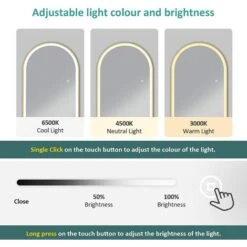 EMKE Freestanding Arched Mirror Full Length With LED Lights Tri-Colour Dimmable Dressing Mirror 160x45cm White Gold -Home Improvement Store 92199330 3