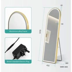 EMKE Freestanding Arched Mirror Full Length With LED Lights Tri-Colour Dimmable Dressing Mirror 160x45cm White Gold -Home Improvement Store 92199330 5