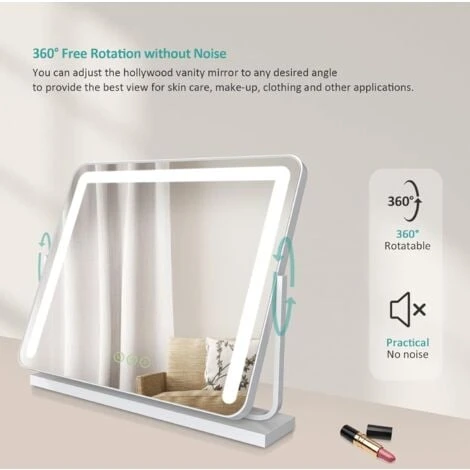 EMKE Hollywood Vanity Mirror With Lights, 360° Rotation Dressing Table Makeup Mirror With Dimmable,3 Color Lighting, 50 X 42cm, White 4 EMKE Hollywood Vanity Mirror With Lights, 360° Rotation Dressing Table Makeup Mirror With Dimmable,3 Color Lighting, 50 X 42cm, White - Image 2