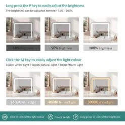 EMKE Hollywood Vanity Mirror With Lights, 360° Rotation Dressing Table Makeup Mirror With Dimmable,3 Color Lighting, 50 X 42cm, White 10 EMKE Hollywood Vanity Mirror With Lights, 360° Rotation Dressing Table Makeup Mirror With Dimmable,3 Color Lighting, 50 X 42cm, White -Home Improvement Store 92585705 4