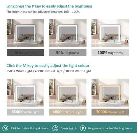 EMKE Hollywood Vanity Mirror With Lights, 360° Rotation Dressing Table Makeup Mirror With Dimmable,3 Color Lighting, 50 X 42cm, White 6 EMKE Hollywood Vanity Mirror With Lights, 360° Rotation Dressing Table Makeup Mirror With Dimmable,3 Color Lighting, 50 X 42cm, White - Image 4