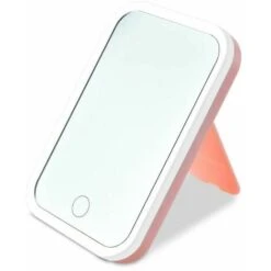 LED Charging Pattern Monochrome Smart Touch Office Desktop Beauty USB Vanity Mirror - Pink