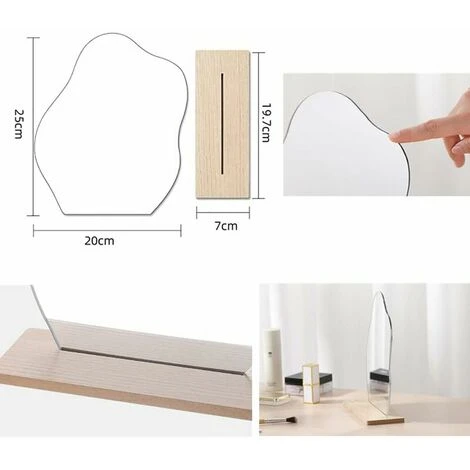 Vanity Table Decorative Frameless Acrylic Makeup Mirror Irregular Shaped Makeup Mirror With Wooden Base For Bedroom, Living Room And Min Spaces Room Decor 4 Vanity Table Decorative Frameless Acrylic Makeup Mirror Irregular Shaped Makeup Mirror With Wooden Base For Bedroom, Living Room And Min Spaces Room Decor - Image 2