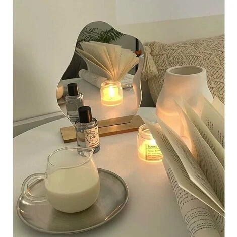 Vanity Table Decorative Frameless Acrylic Makeup Mirror Irregular Shaped Makeup Mirror With Wooden Base For Bedroom, Living Room And Min Spaces Room Decor 6 Vanity Table Decorative Frameless Acrylic Makeup Mirror Irregular Shaped Makeup Mirror With Wooden Base For Bedroom, Living Room And Min Spaces Room Decor - Image 4