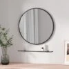 EMKE Round Mirror For Wall Black Metal Frame Circle Mirror, 50cm Bathroom Wall Decorative Mirror With 48cm Shelf -Home Improvement Store 98819639 1