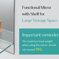 EMKE Round Mirror For Wall Black Metal Frame Circle Mirror, 50cm Bathroom Wall Decorative Mirror With 48cm Shelf -Home Improvement Store 98819639 4