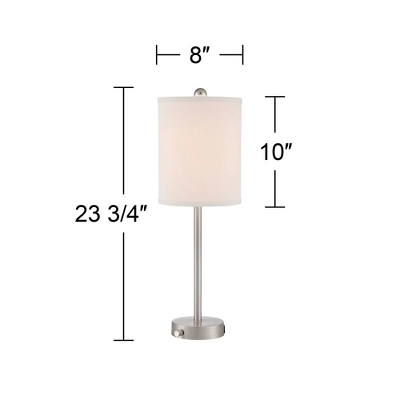 360 Lighting Trotter Modern Table Lamps 23 3/4" High Set Of 2 Brushed Nickel With USB And AC Power Outlet In Base White Fabric Cylinder For Home Desk 10 360 Lighting Trotter Modern Table Lamps 23 3/4" High Set Of 2 Brushed Nickel With USB And AC Power Outlet In Base White Fabric Cylinder For Home Desk - Image 8