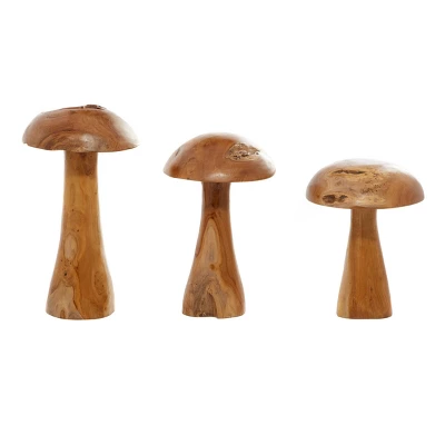 Set Of 3 Teak Wood Mushroom Handmade Live Edge Sculpture With Natural Smooth Finish Brown - Olivia & May 12 Set Of 3 Teak Wood Mushroom Handmade Live Edge Sculpture With Natural Smooth Finish Brown - Olivia & May - Image 10