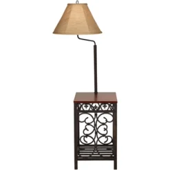 Regency Hill Travata Rustic Vintage Floor Lamp With End Table 54" Tall Bronze Scrollwork Swing Arm Burlap Fabric Empire Shade For Living Room Reading -Home Improvement Store GUEST 03bcc231 485d 440f a0f1 29da4ad6ac29