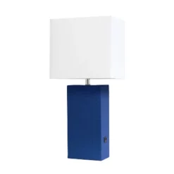 21" Lexington Leather Base Modern Home Decor Bedside Table Lamp With USB Charging Port And Fabric Shade - Lalia Home -Home Improvement Store GUEST 0545499c 5e07 4c6d b25b 8dcec581e592