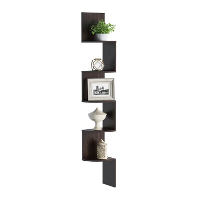 Hastings Home 5-Tier Floating Corner Shelf - Matte Espresso Brown 3 Hastings Home 5-Tier Floating Corner Shelf - Matte Espresso Brown