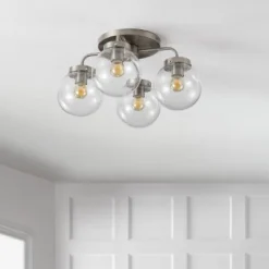 18" 4-Light Piper Farmhouse Rustic Iron/Glass LED Semi Flush Mount Nickel/Clear - JONATHAN Y -Home Improvement Store GUEST 0afd845f a4b5 458b 8db7 ab2a81cbf50c