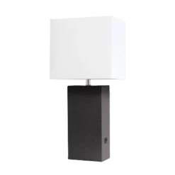 21" Lexington Leather Base Modern Home Decor Bedside Table Lamp With USB Charging Port And Fabric Shade - Lalia Home -Home Improvement Store GUEST 0be55981 3774 4e66 b7c4 2c48f89e3ce1